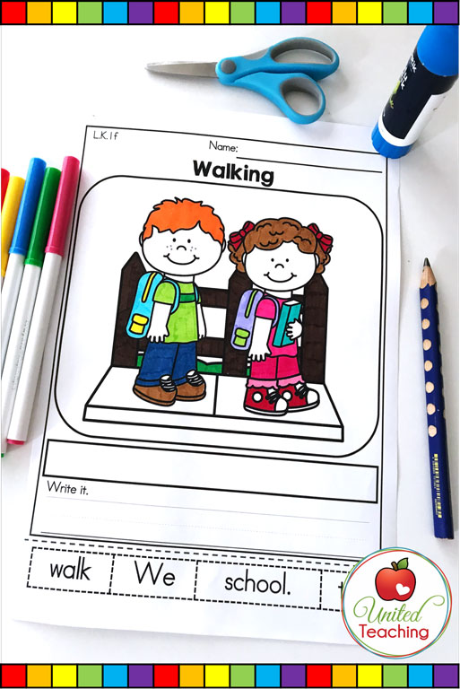 Back to School scrambled sentence literacy worksheet.