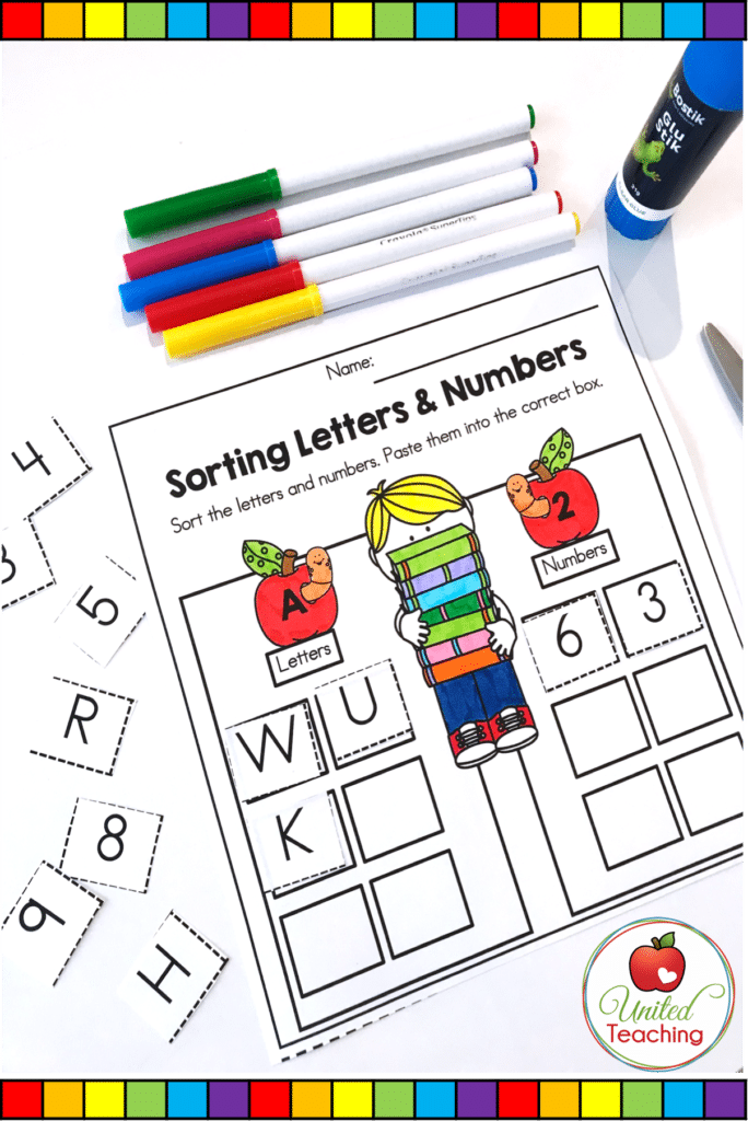 Sorting letters and numbers literacy worksheet