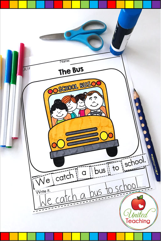 Back to School scrambled sentence literacy worksheet.