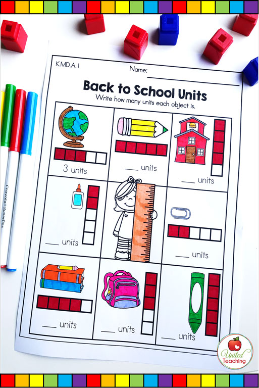 Back to School measurement with non-standard units math worksheet