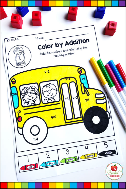 Color by addition math worksheet