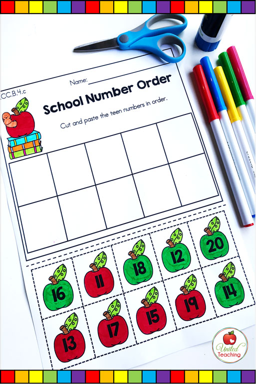 Counting from 11 to 10 cut and paste math worksheet