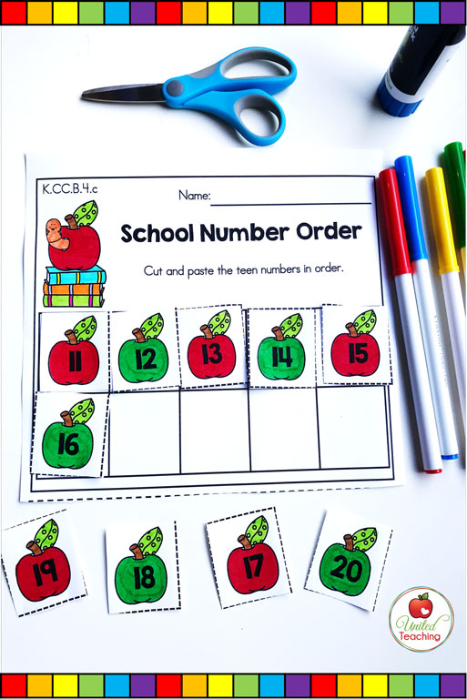 Counting from 11 to 10 cut and paste math worksheet