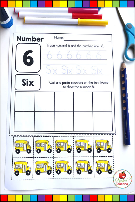 Back to school counting worksheet for the number 6