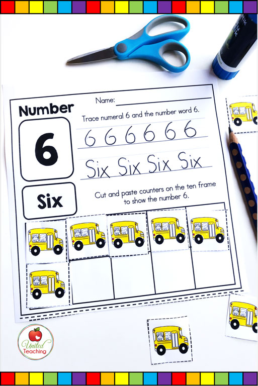 Back to school counting worksheet for the number 6