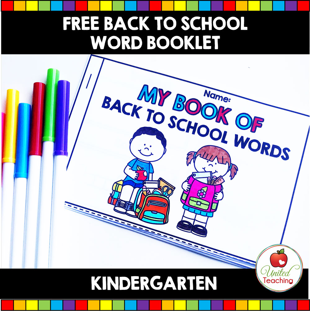 Free My Book of Back to School Words Activity for Kindergarten students.