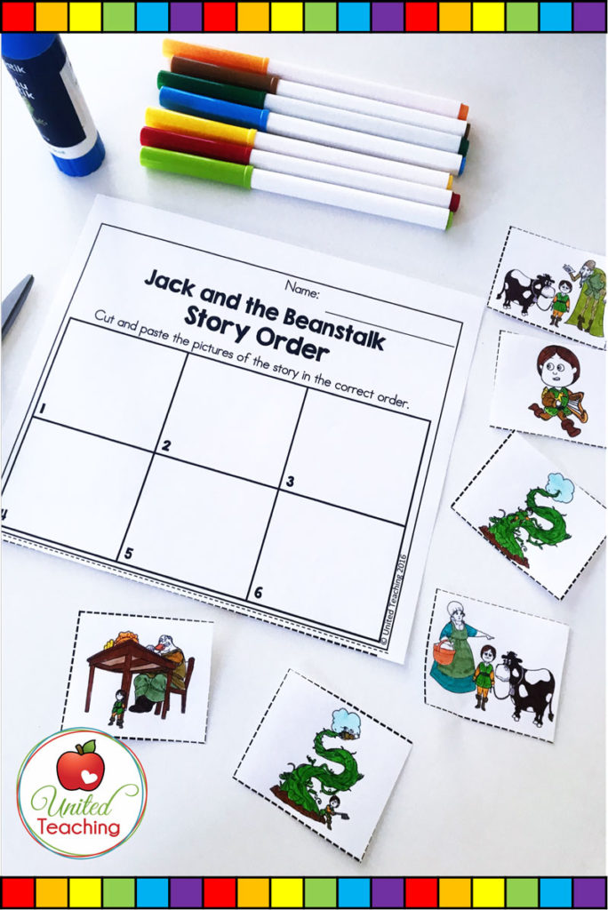 Jack and the Beanstalk fairy tale sequencing activity. Cut and paste the pictures to show the order of events in the fairy tale.