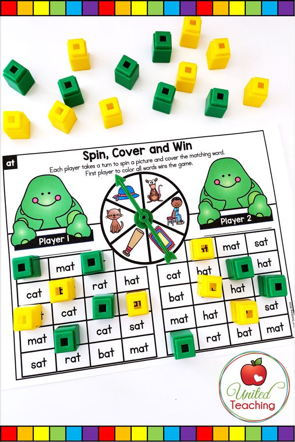 Spin to Win CVC Spin, Cover & Win partner game for beginning readers. 