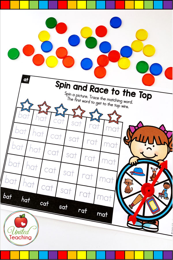 Spin to Win CVC Race to the Top game for beginning readers. 