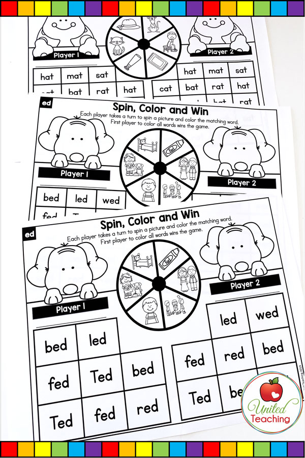 Spin to Win CVC Spin, Cover & Win partner games for beginning readers. 