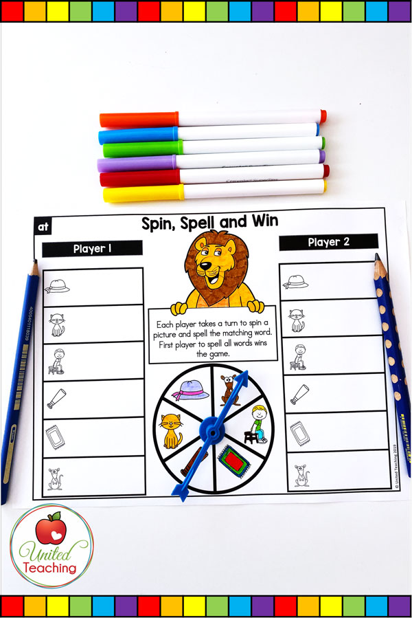 Spin to Win CVC Spin and Spell partner game for beginning readers. 
