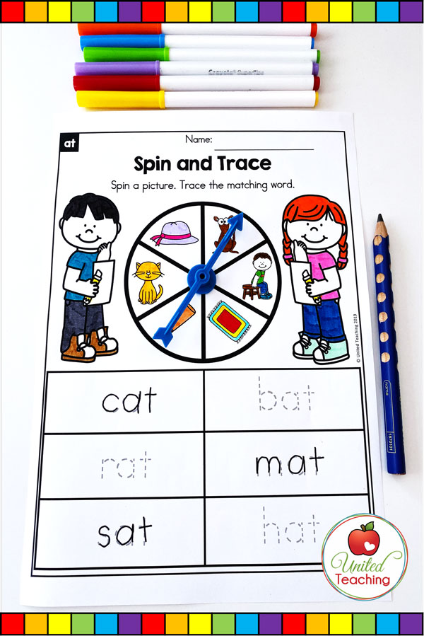 Spin to Win CVC Spin and Trace game for beginning readers. 