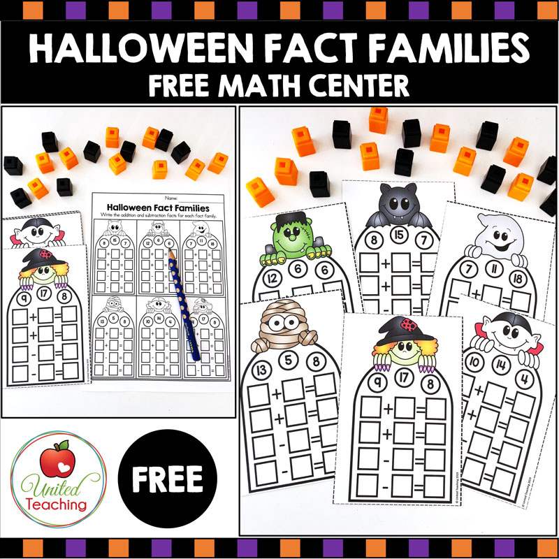 Free Fact Families Math Center for Halloween.