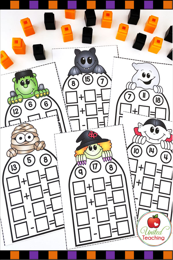 Free Fact Families Math Center for Halloween task cards.