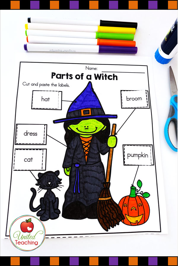 Halloween Label the Witch worksheet