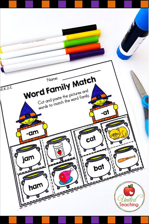 Halloween word family sort worksheet