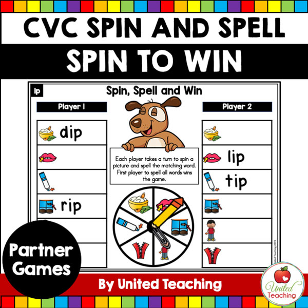 Spin to Win CVC Spin and Spell partner games for beginning readers. 