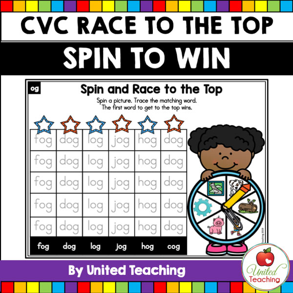 Spin to Win CVC Race to the Top games for beginning readers. 