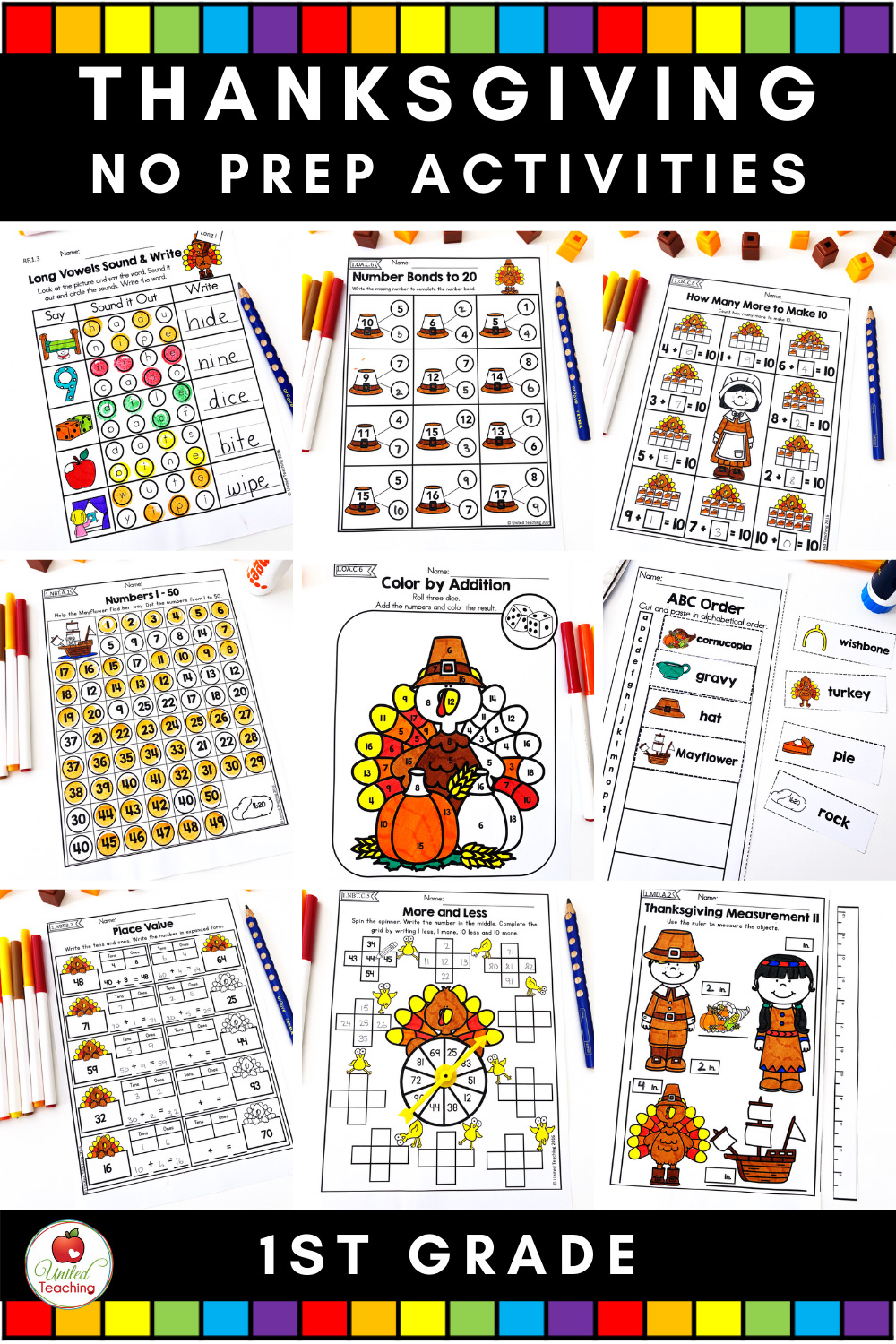 Thanksgiving Worksheets and Activities for 1st Grade save for later Pin