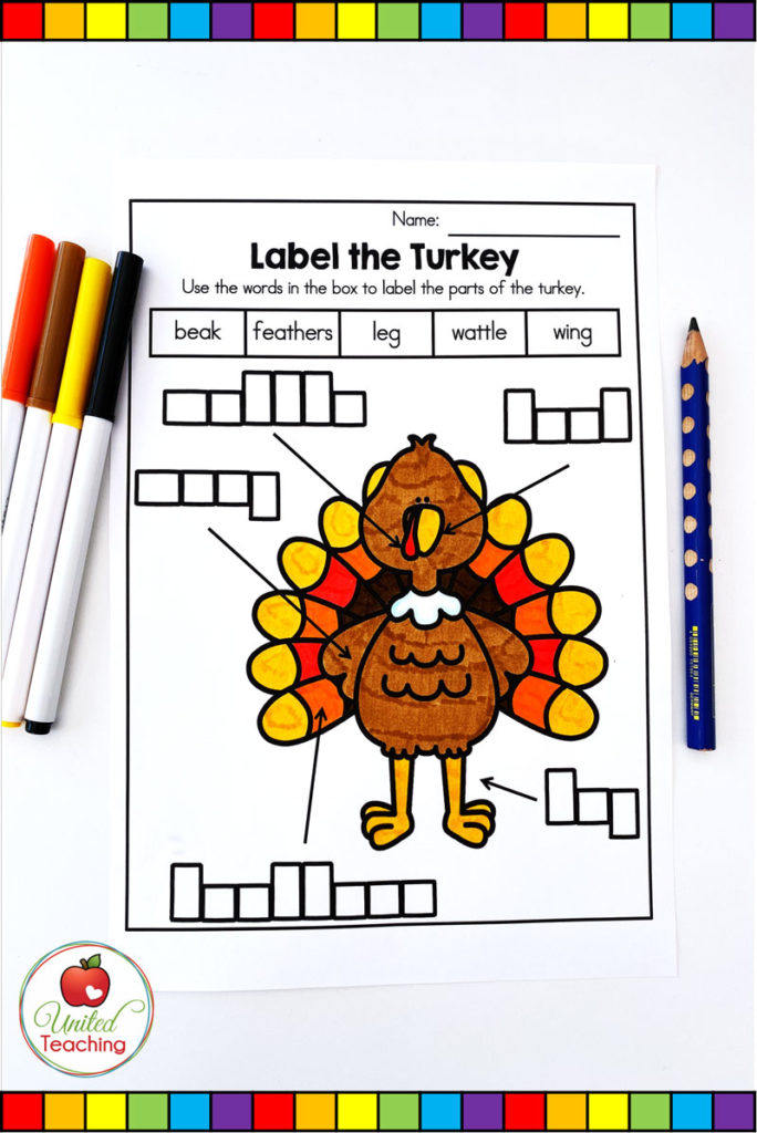 FREE Thanksgiving Labeling Activities  - Label the Parts of a Turkey worksheet.