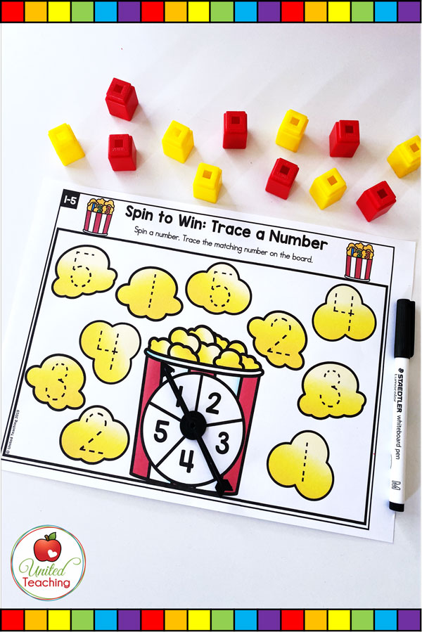 Spin to Win Trace a Number is a fun math game for students to practice writing numerals 1-5.