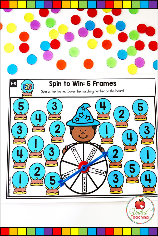 Spin to Win 5 Frames is a fun math game to help students gain a sense of the base 10 system, start to decompose numbers, and build a foundation for place value.