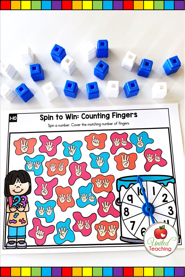 Spin to Win Counting Fingers for numbers 1-10 colored game mat