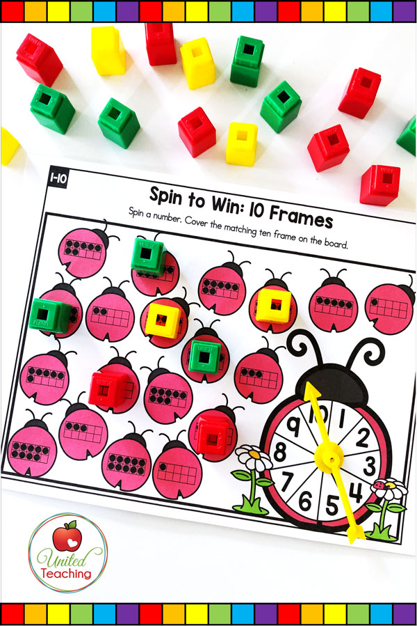 Spin to Win 10 Frames for numbers 1-10 colored game mat