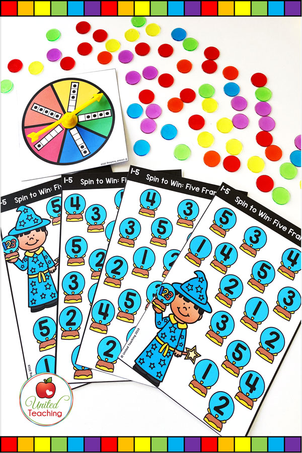 Spin to Win 5 Frames is a fun math game to help students gain a sense of the base 10 system, start to decompose numbers, and build a foundation for place value.