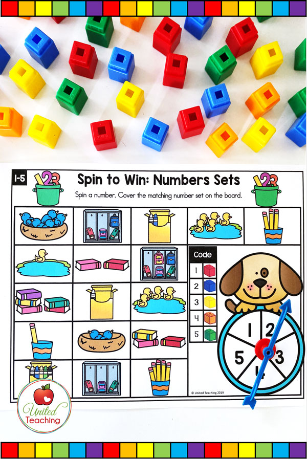 Spin to Win Number Sets math game for developing number sense and cardinality concepts.