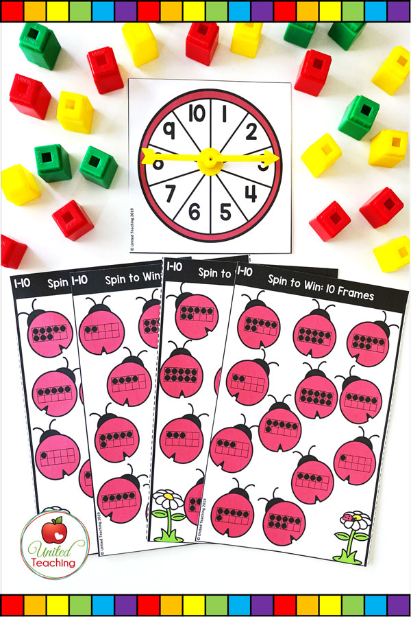 Spin to Win 10 Frames for numbers 1-10 colored game mats