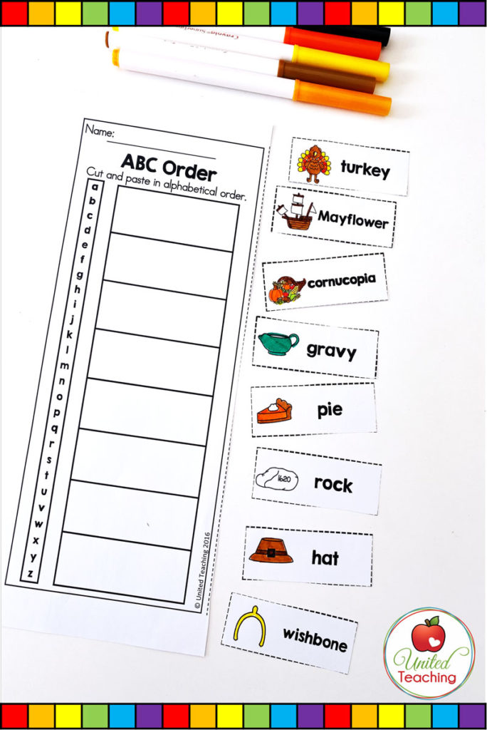 Thanksgiving ABC order literacy worksheet
