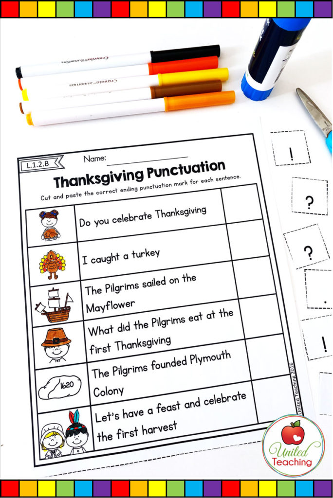 Thanksgiving punctuation grammar worksheet