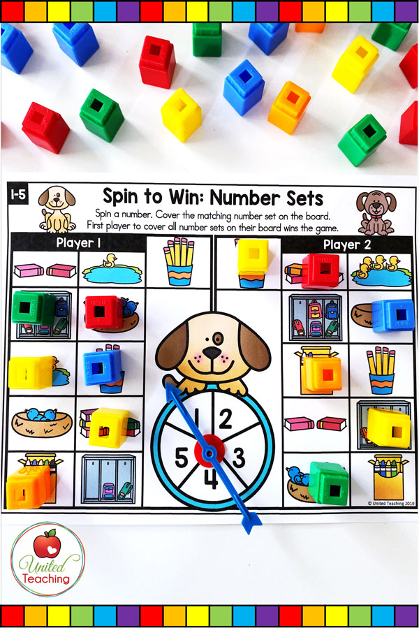 Spin to Win Number Sets math game for developing number sense and cardinality concepts.