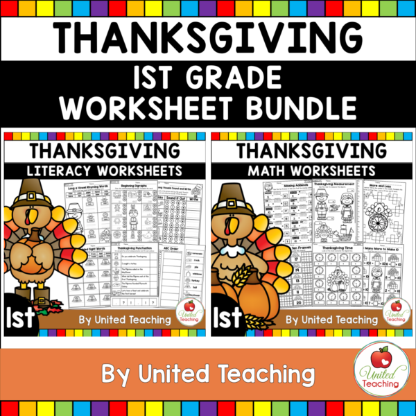 Thanksgiving Math and Literacy Worksheets for 1st Grade Cover