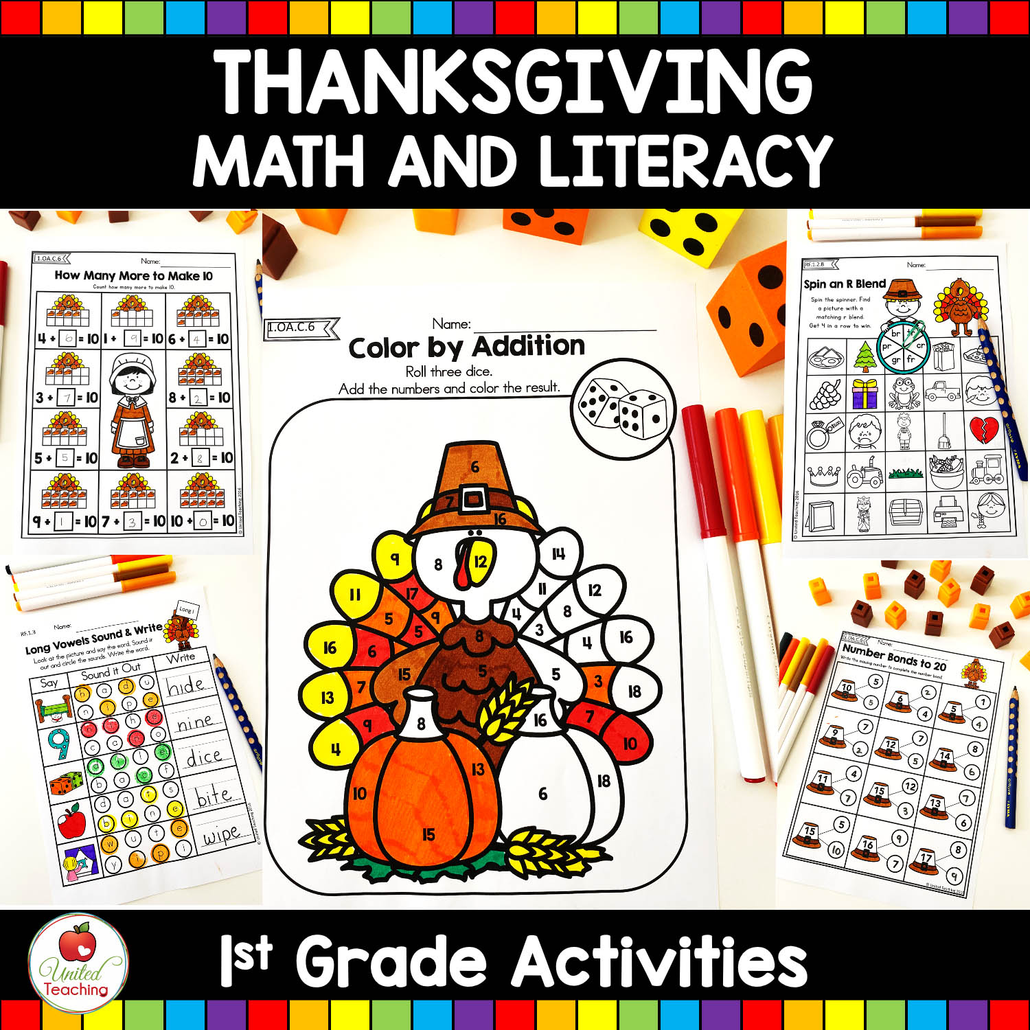 Thanksgiving Turkey Roll and Count Math Game for Fall 