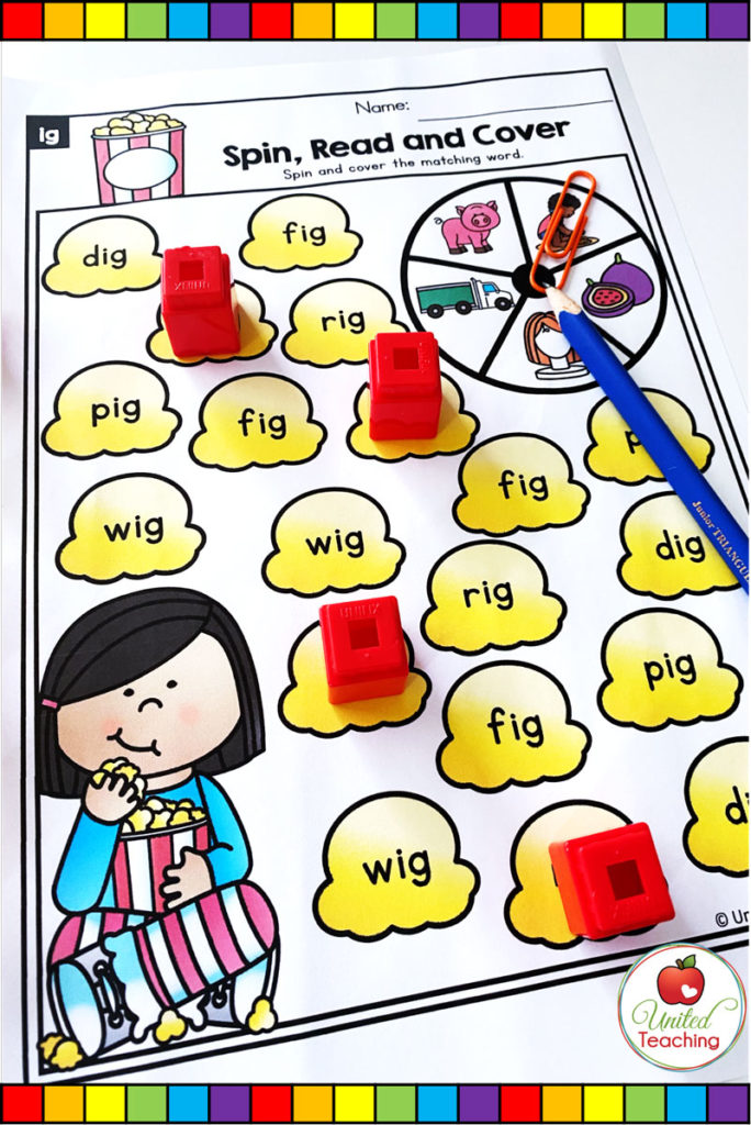 Spin, Read and Cover CVC Word game mats.