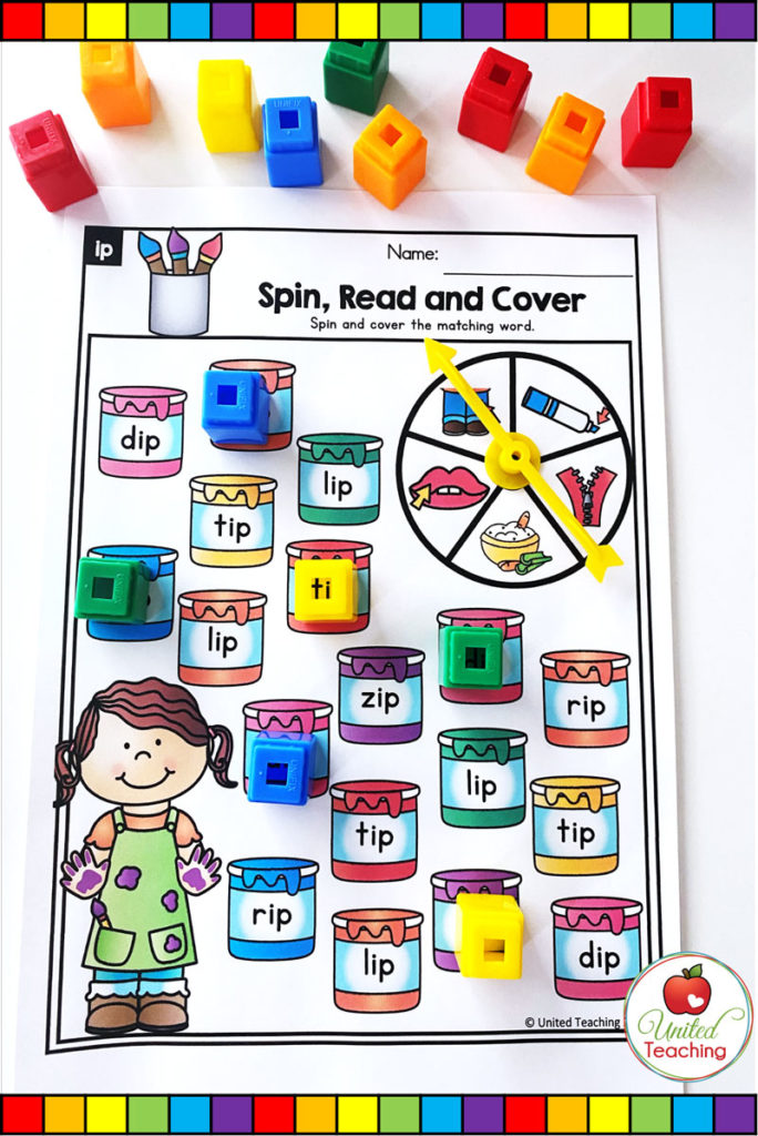 Spin, Read and Cover CVC Word game mats.