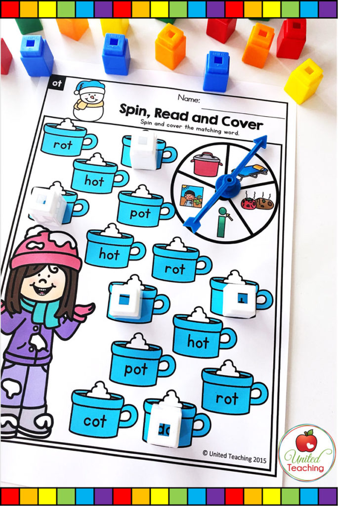 Spin, Read and Cover CVC Word game mats.