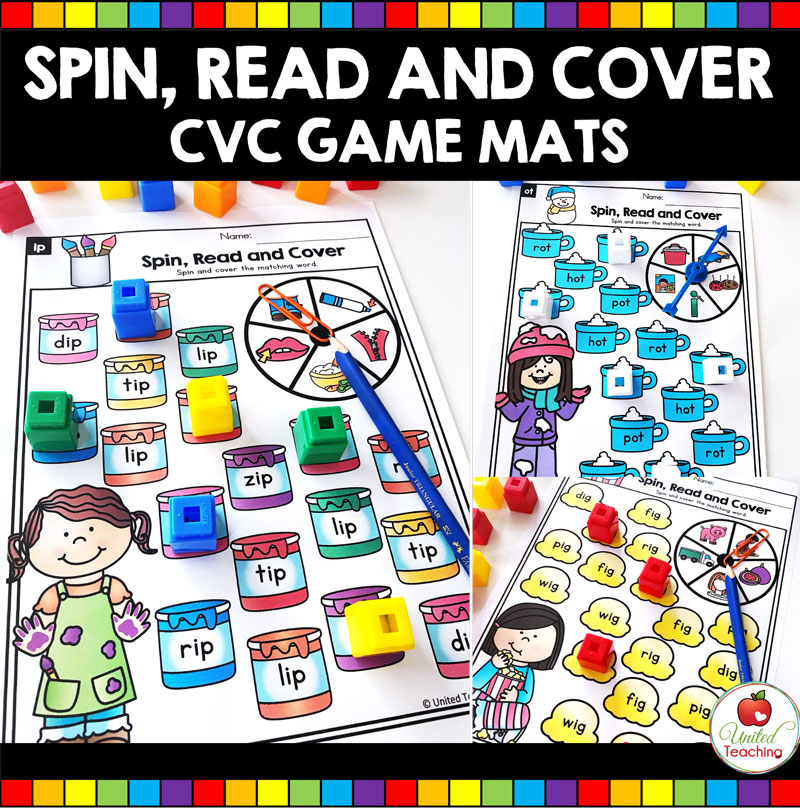 Spin, Read and Cover CVC Word Games for beginning readers