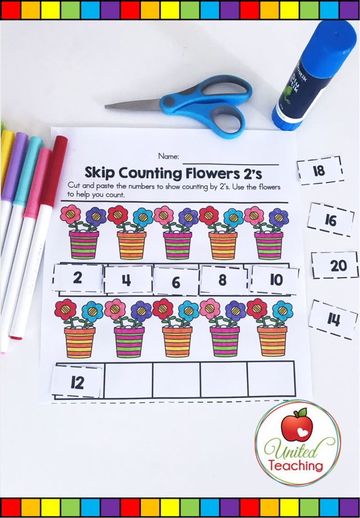 Skip counting by 2s Spring math activity for kindergarten students