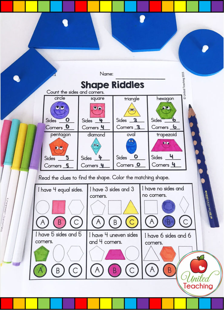 2D shapes math activity for first grade students.