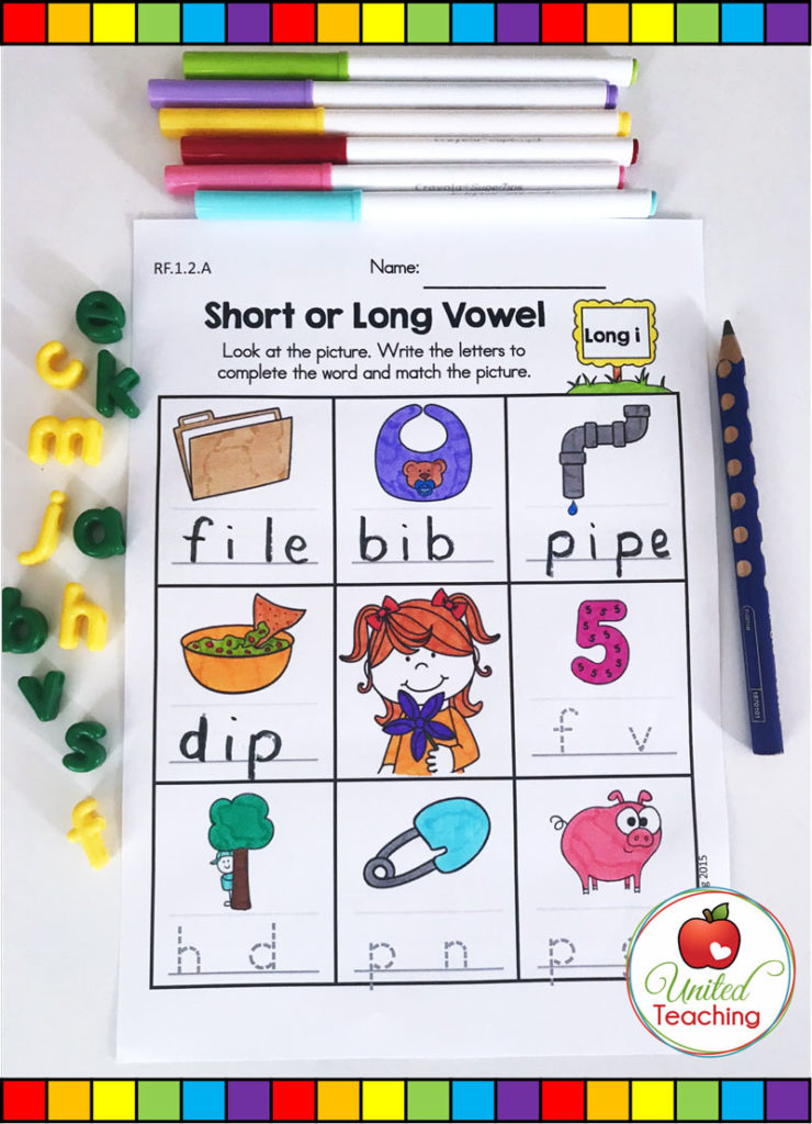 Short or Long Vowel phonics worksheet for reviewing the difference between CVC and CVCe words.