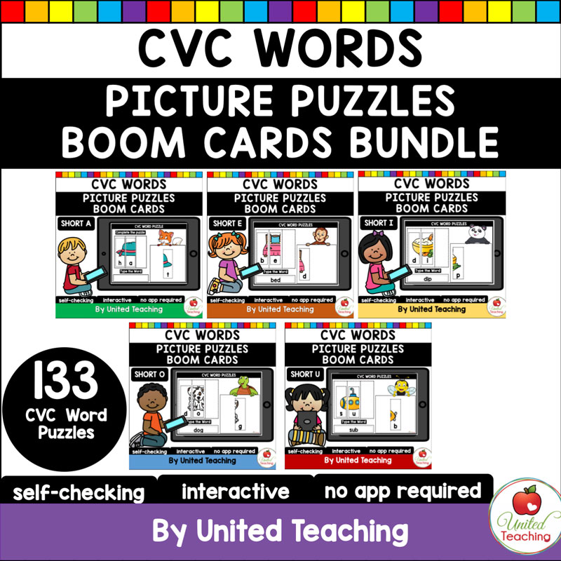 CVC Words Picture Puzzles Boom Cards Bundle