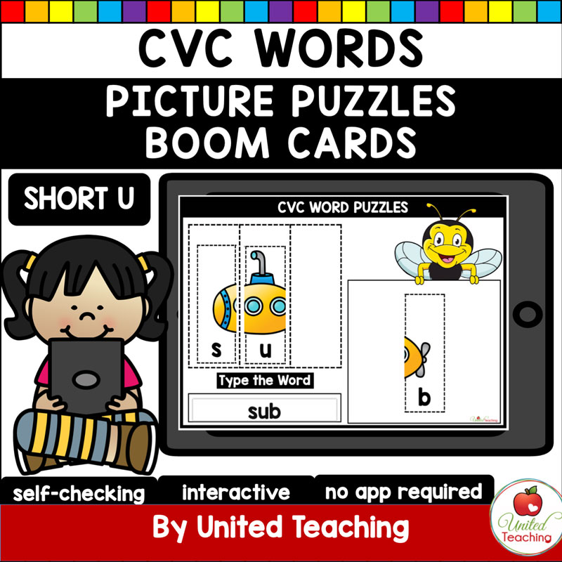 CVC Words Picture Puzzles Short U Boom Cards