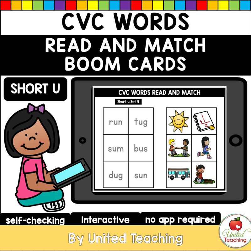 CVC Words Read and Match Short U Boom Cards