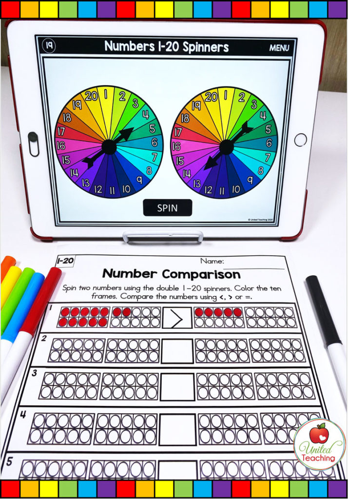 Comparing Numbers to 20 with Ten Frames and Digital Spinner
