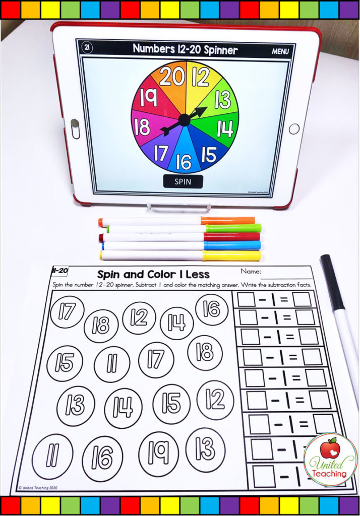 Spin and color 1 less math activity and digital spinner