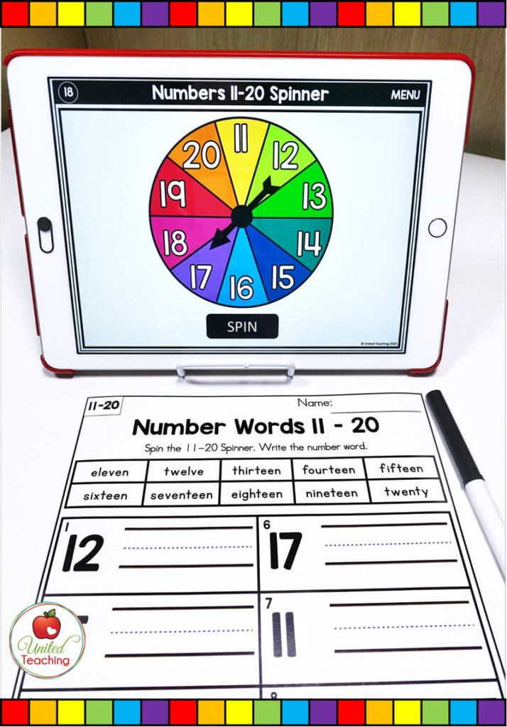 Number Words to 20 Math Activity