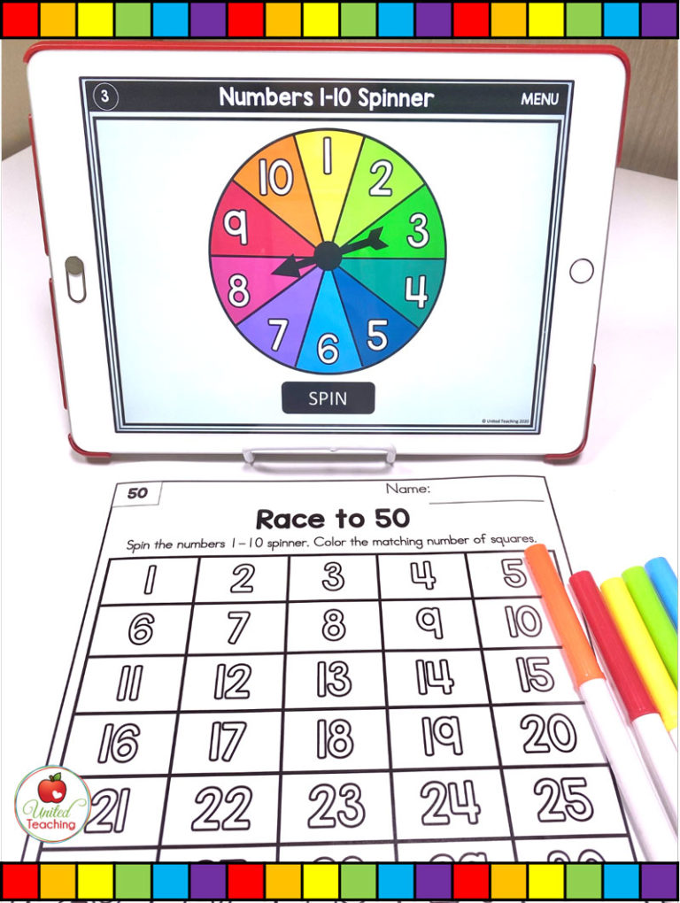 Numbers 1-100 Digital Spinner Math Activities Part 3 - United Teaching